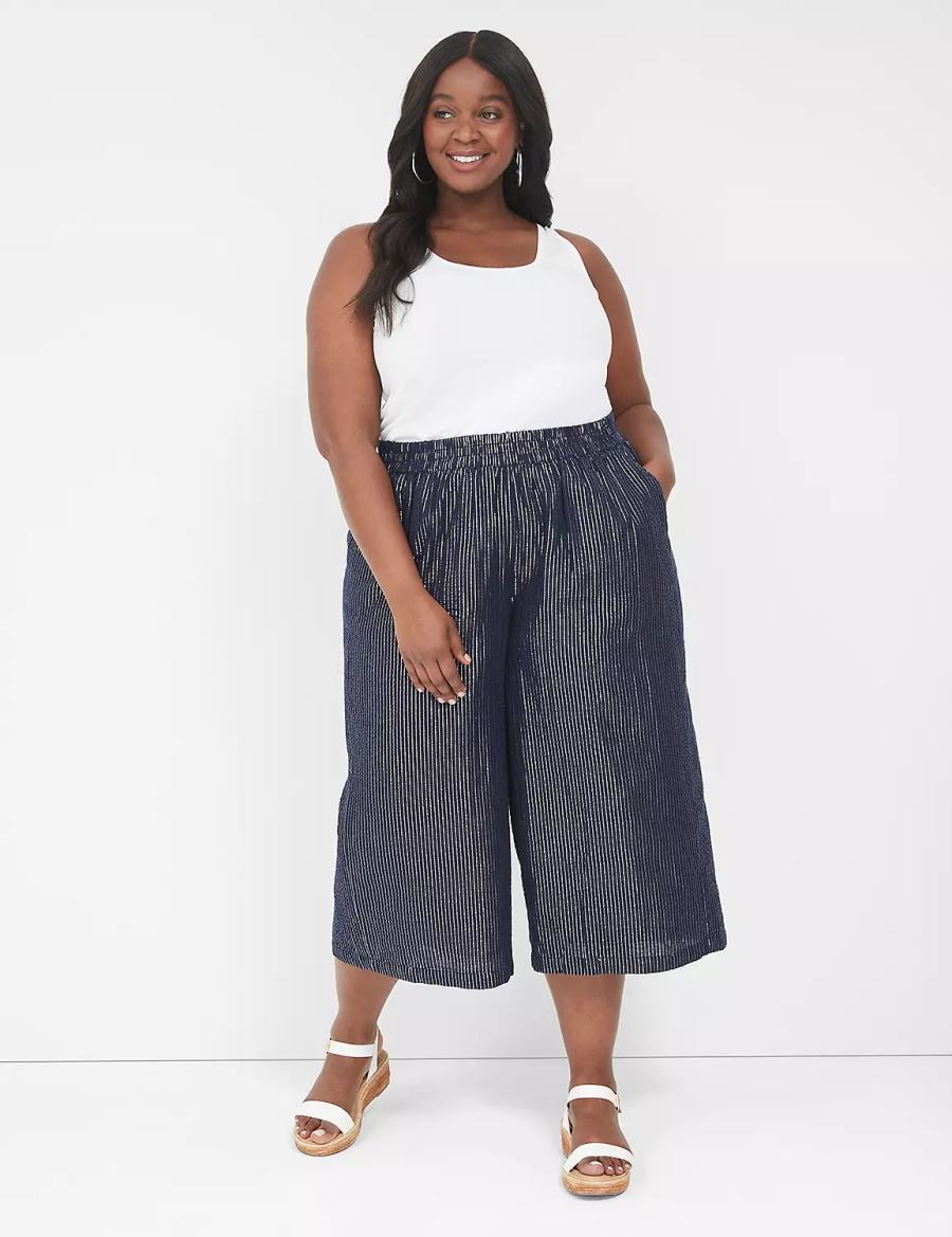 Παντελονι γυναικεια Lane Bryant Pull-On Lurex Gauze Crop Wide Leg μπλε | NQM770AX