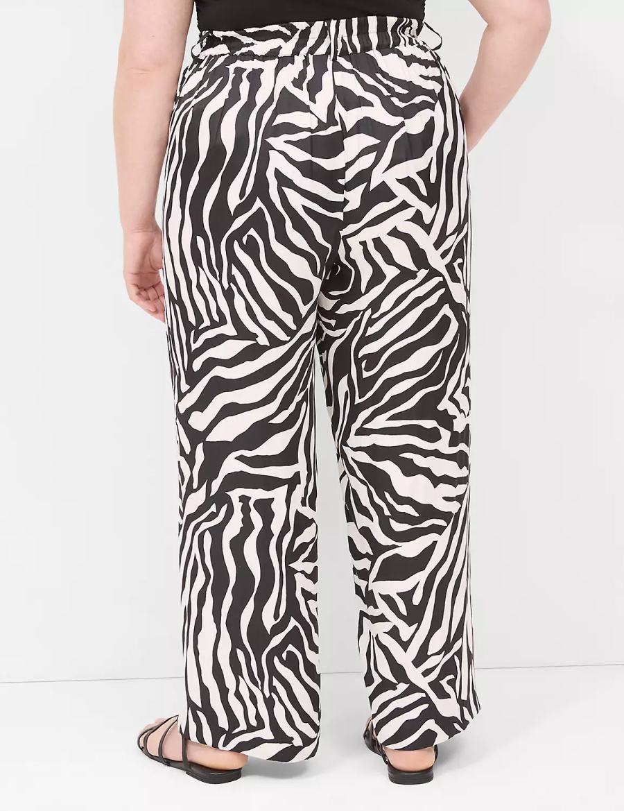 Παντελονι γυναικεια Lane Bryant Pull-On Satin Wide Leg ασπρα μαυρα | QPX3326IQ