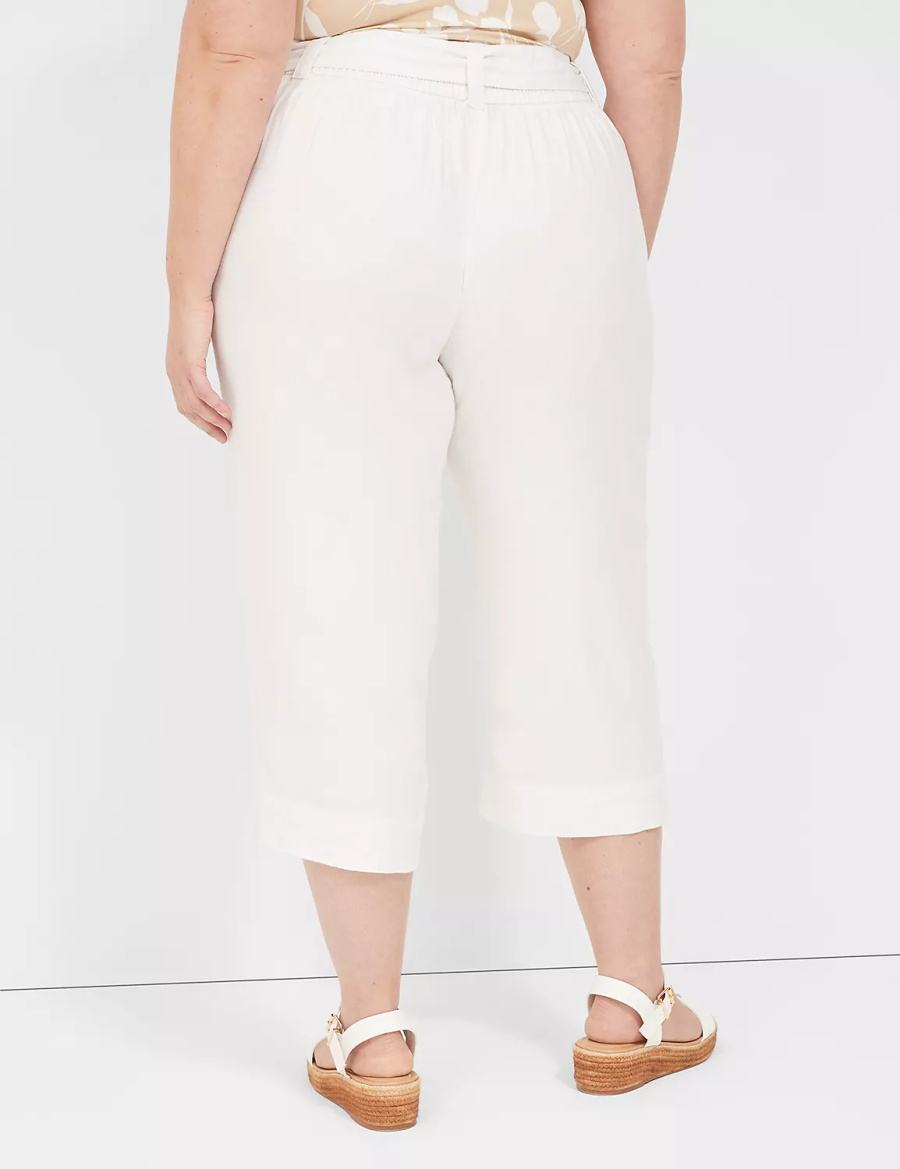 Παντελονι γυναικεια Lane Bryant Pull-On Twill Linen Capri ασπρα | QSS3461JM