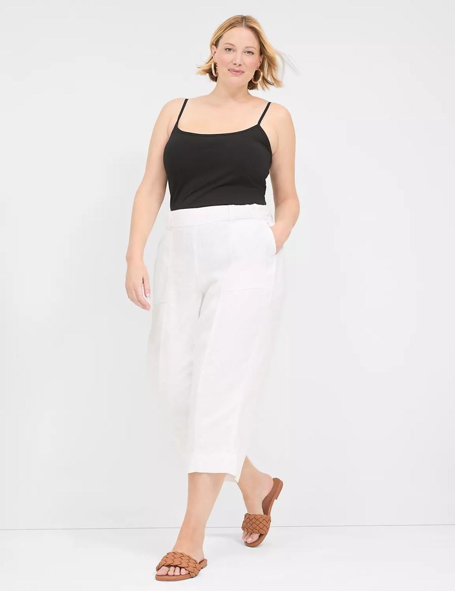 Παντελονι γυναικεια Lane Bryant Pull-On Twill Linen Capri ασπρα | QSS3461JM