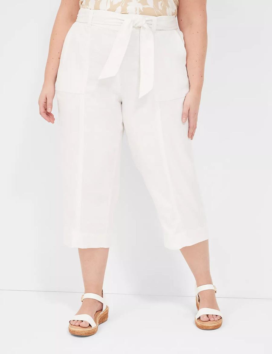 Παντελονι γυναικεια Lane Bryant Pull-On Twill Linen Capri ασπρα | QSS3461JM