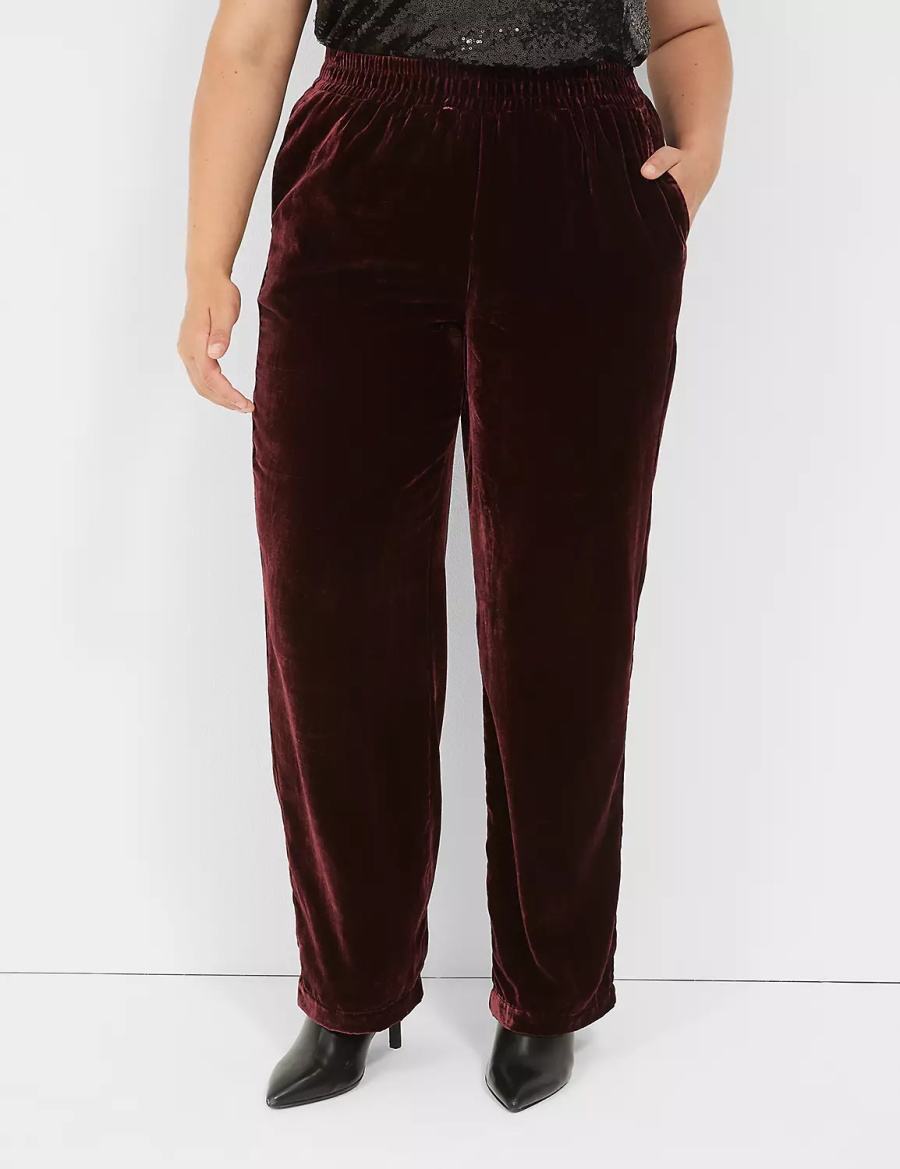 Παντελονι γυναικεια Lane Bryant Pull-On Velvet Straight Leg μπορντο | ZLF563NQ