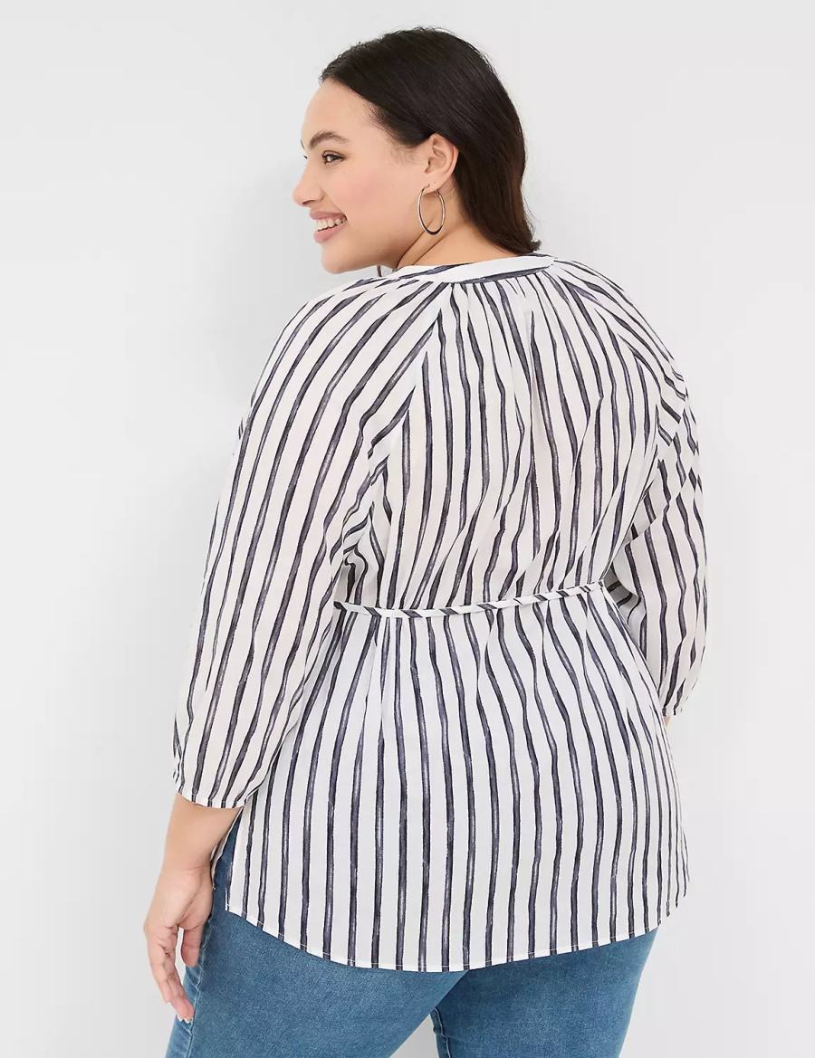 πουκαμισα γυναικεια Lane Bryant Relaxed 3/4-Sleeve Button-Front Tunic σκουρο μπλε | ZZB8120QL