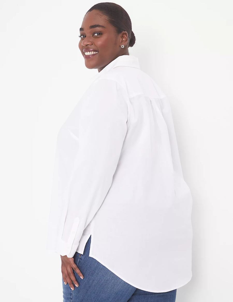 πουκαμισα γυναικεια Lane Bryant Relaxed Button-Front Boyfriend ασπρα | MPR2711TP