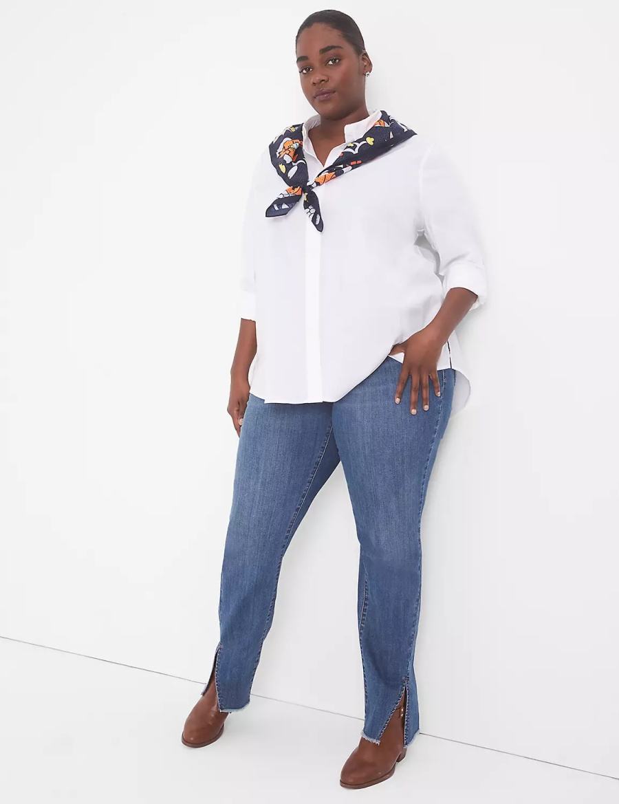 πουκαμισα γυναικεια Lane Bryant Relaxed Button-Front Boyfriend ασπρα | MPR2711TP