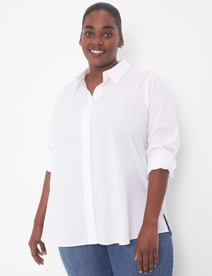 πουκαμισα γυναικεια Lane Bryant Relaxed Button-Front Boyfriend ασπρα | MPR2711TP