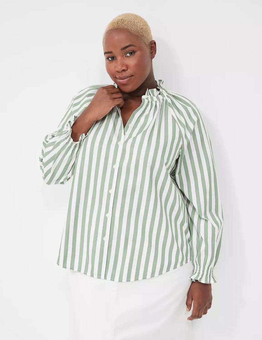 Μπλουζα γυναικεια Lane Bryant Relaxed Button-Front πρασινο | BKW4040PI