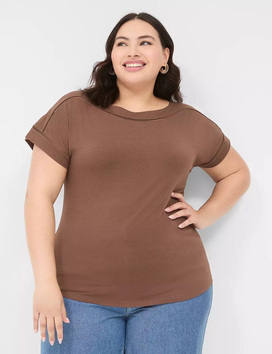 μπλουζακια γυναικεια Lane Bryant Relaxed Cap-Sleeve Boatneck Top καφε | XAP7034IQ