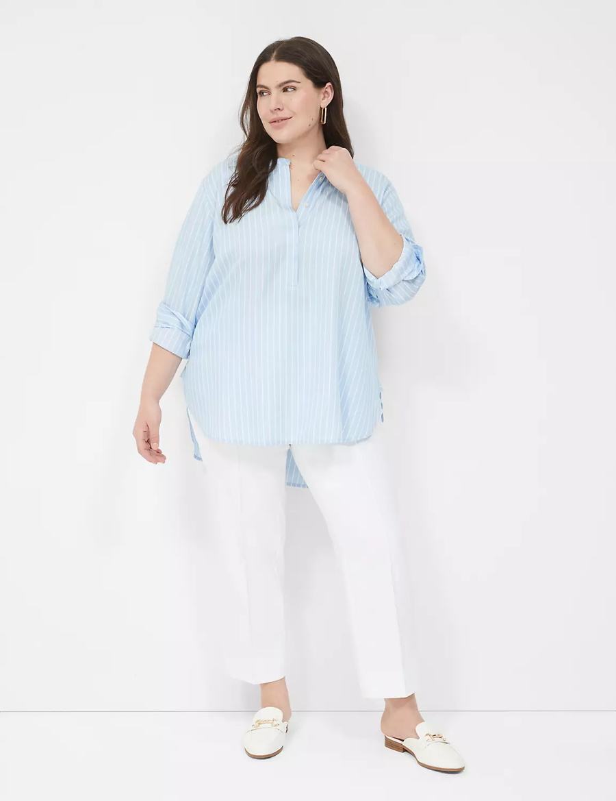 πουκαμισα γυναικεια Lane Bryant Relaxed Collar Button-Down ανοιχτο μπλε | XWZ8377WX