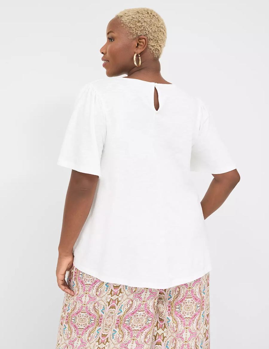 μπλουζακια γυναικεια Lane Bryant Relaxed Crochet Crew-Neck Top ασπρα | URP8316PO