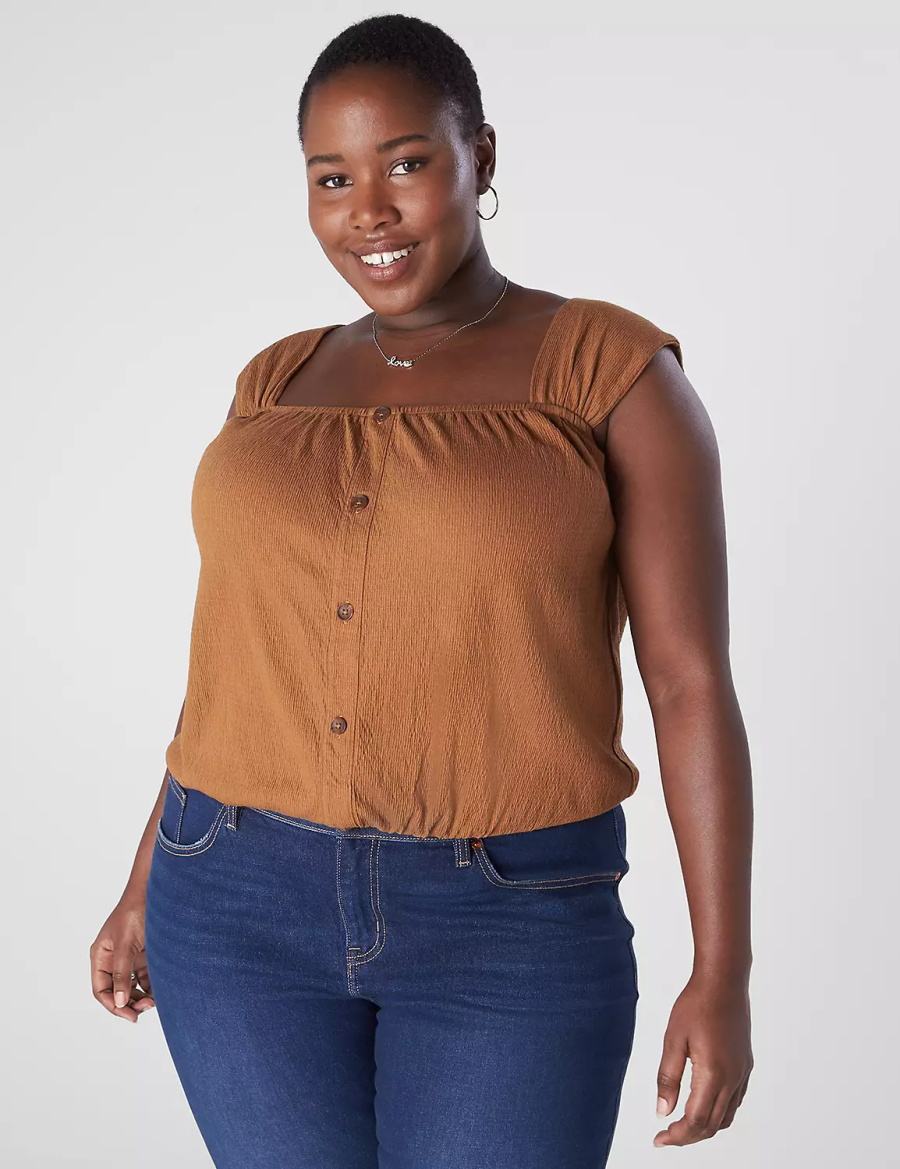 μπλουζακια γυναικεια Lane Bryant Relaxed Crop Cap-Sleeve Square-Neck Top καφε | TEP3812SP