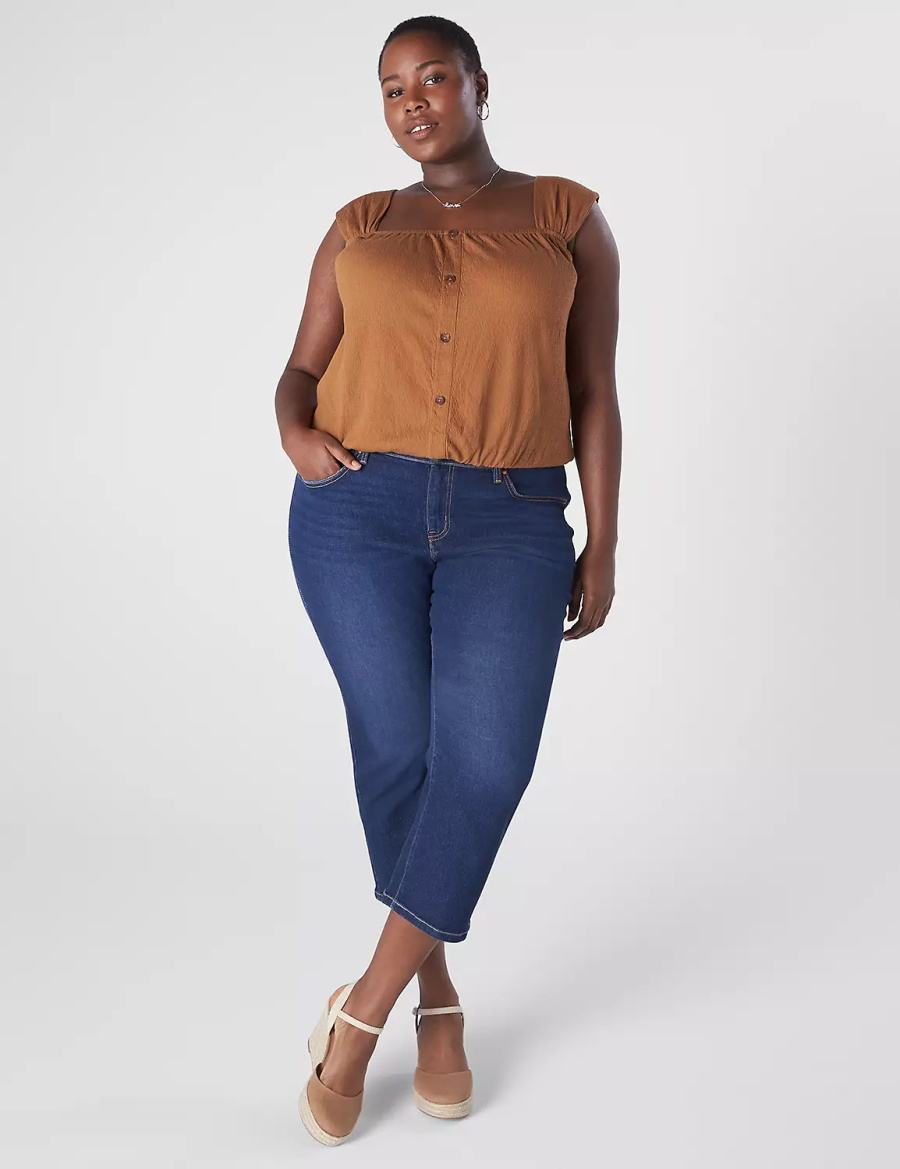 μπλουζακια γυναικεια Lane Bryant Relaxed Crop Cap-Sleeve Square-Neck Top καφε | TEP3812SP