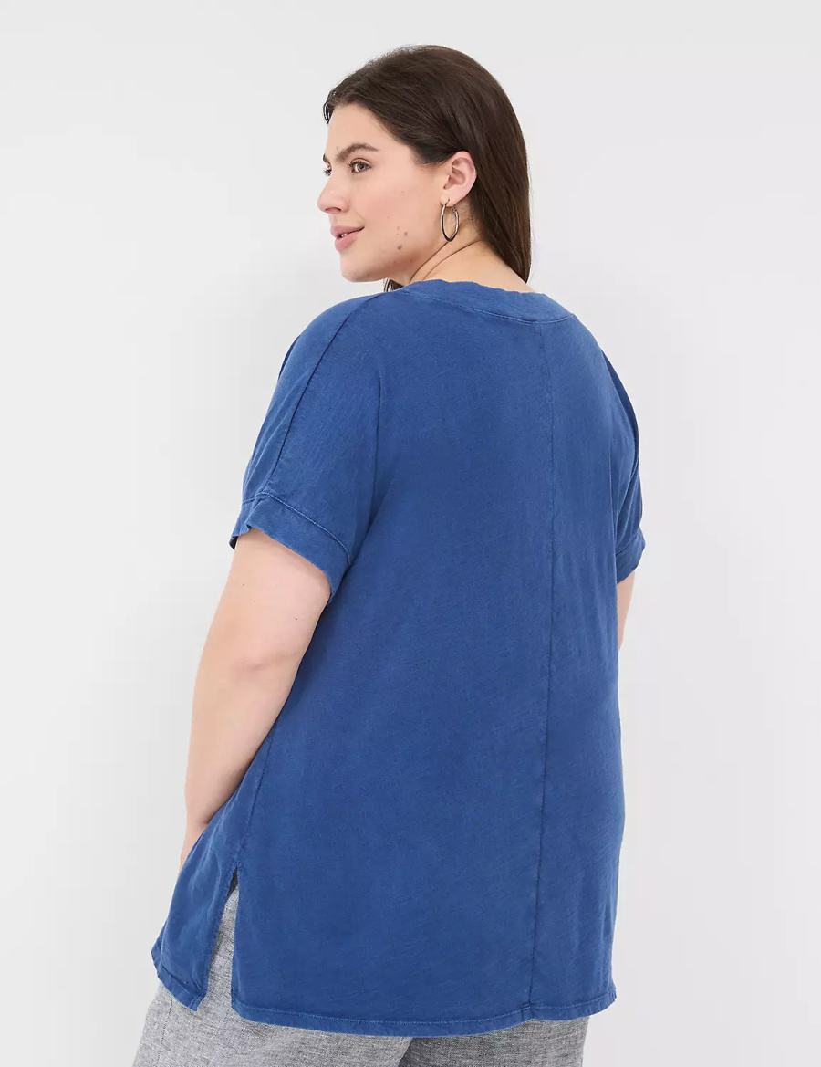 μπλουζακια γυναικεια Lane Bryant Relaxed Easy V-Neck Tunic σκούρο μπλε | SRG9893MA