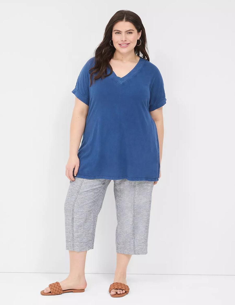 μπλουζακια γυναικεια Lane Bryant Relaxed Easy V-Neck Tunic σκούρο μπλε | SRG9893MA