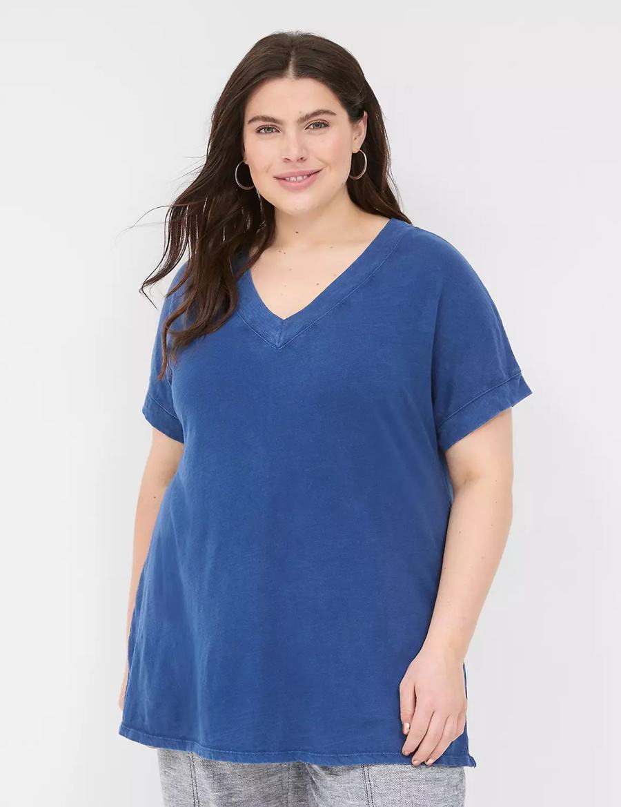 μπλουζακια γυναικεια Lane Bryant Relaxed Easy V-Neck Tunic σκούρο μπλε | SRG9893MA