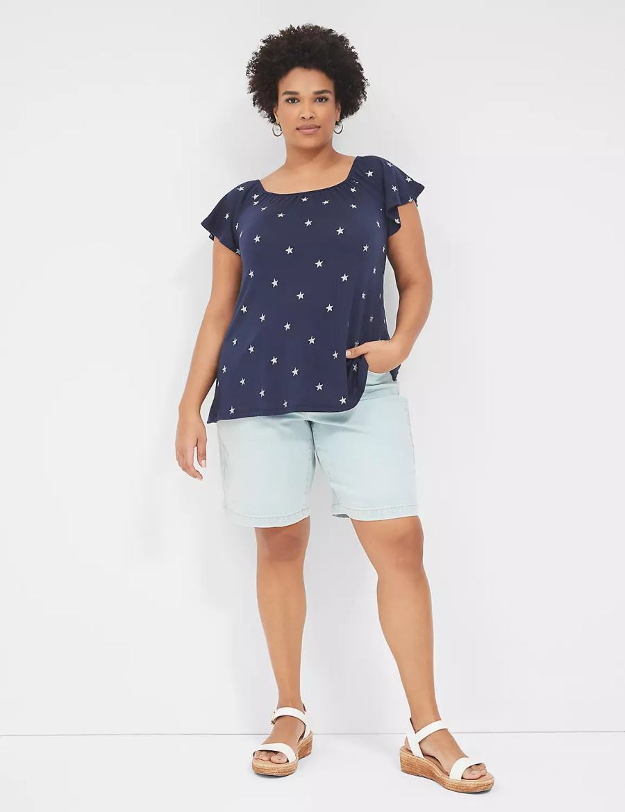 μπλουζακια γυναικεια Lane Bryant Relaxed Gauze Flutter-Sleeve Top ασημι | MFD3912KF