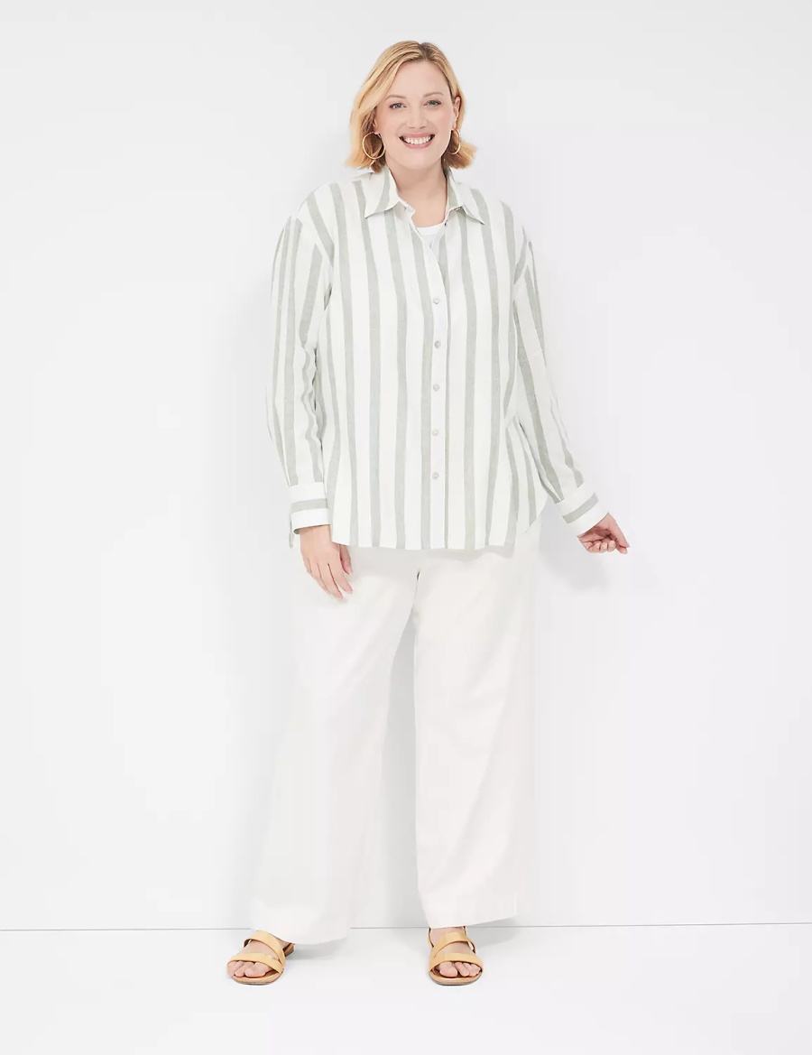 πουκαμισα γυναικεια Lane Bryant Relaxed Linen Button-Down Ελιά | BFS929JL