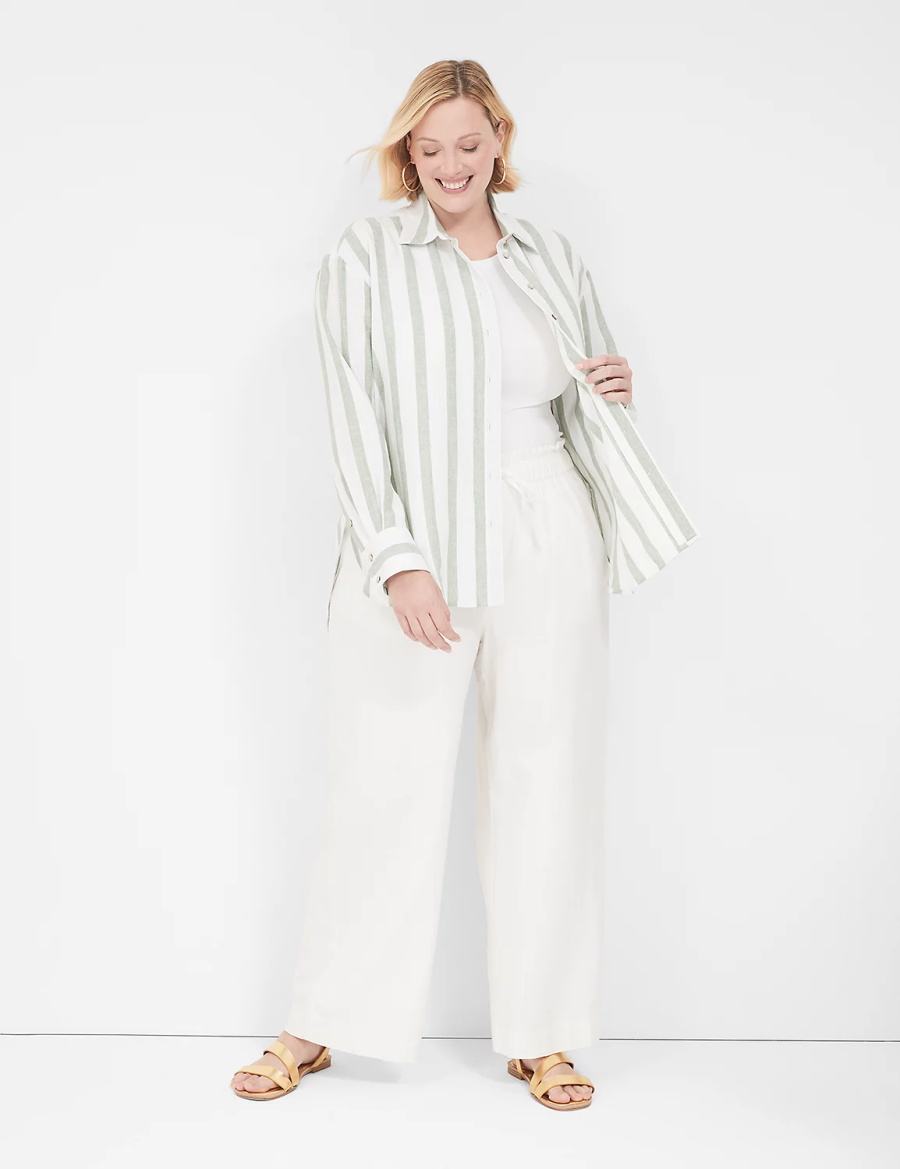 πουκαμισα γυναικεια Lane Bryant Relaxed Linen Button-Down Ελιά | BFS929JL