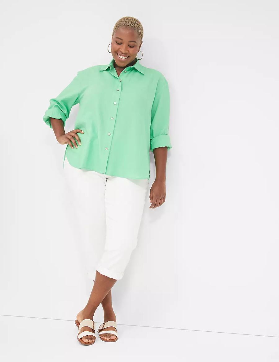 πουκαμισα γυναικεια Lane Bryant Relaxed Linen Button-Down ανοιχτο πρασινο | AWE9879MK