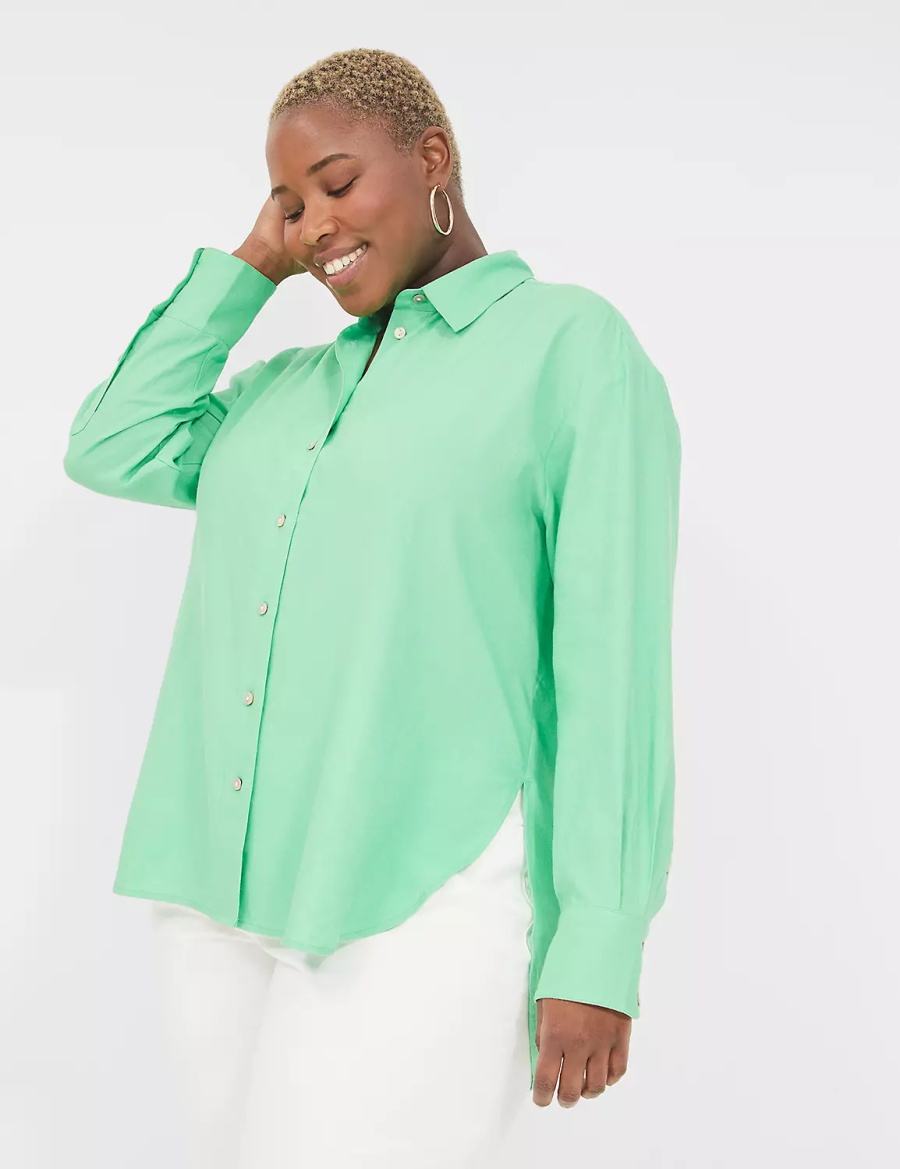 πουκαμισα γυναικεια Lane Bryant Relaxed Linen Button-Down ανοιχτο πρασινο | AWE9879MK