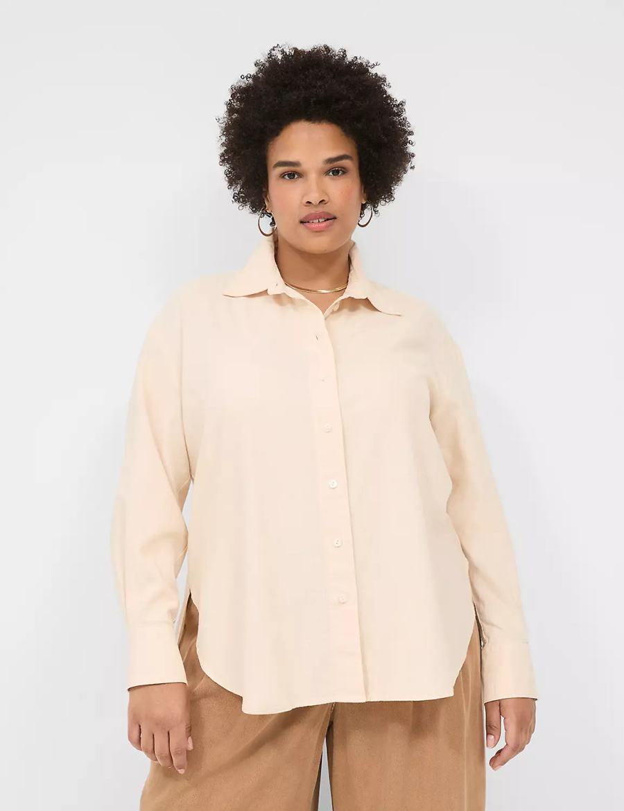 πουκαμισα γυναικεια Lane Bryant Relaxed Linen Button-Down γκρι καφε | EVP237OD