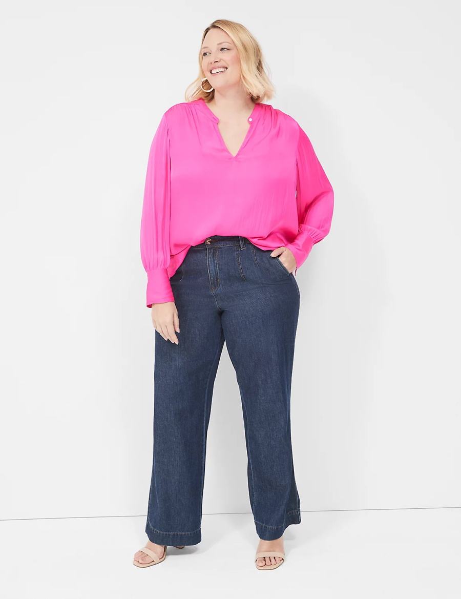 Μπλουζα γυναικεια Lane Bryant Relaxed Satin Collar ροζ | CKD5493EA