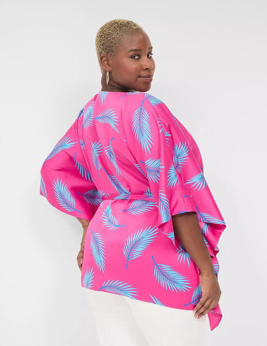 Μπλουζα γυναικεια Lane Bryant Relaxed Split-Neck Kimono Top ροζ μπλε | WHS181BD