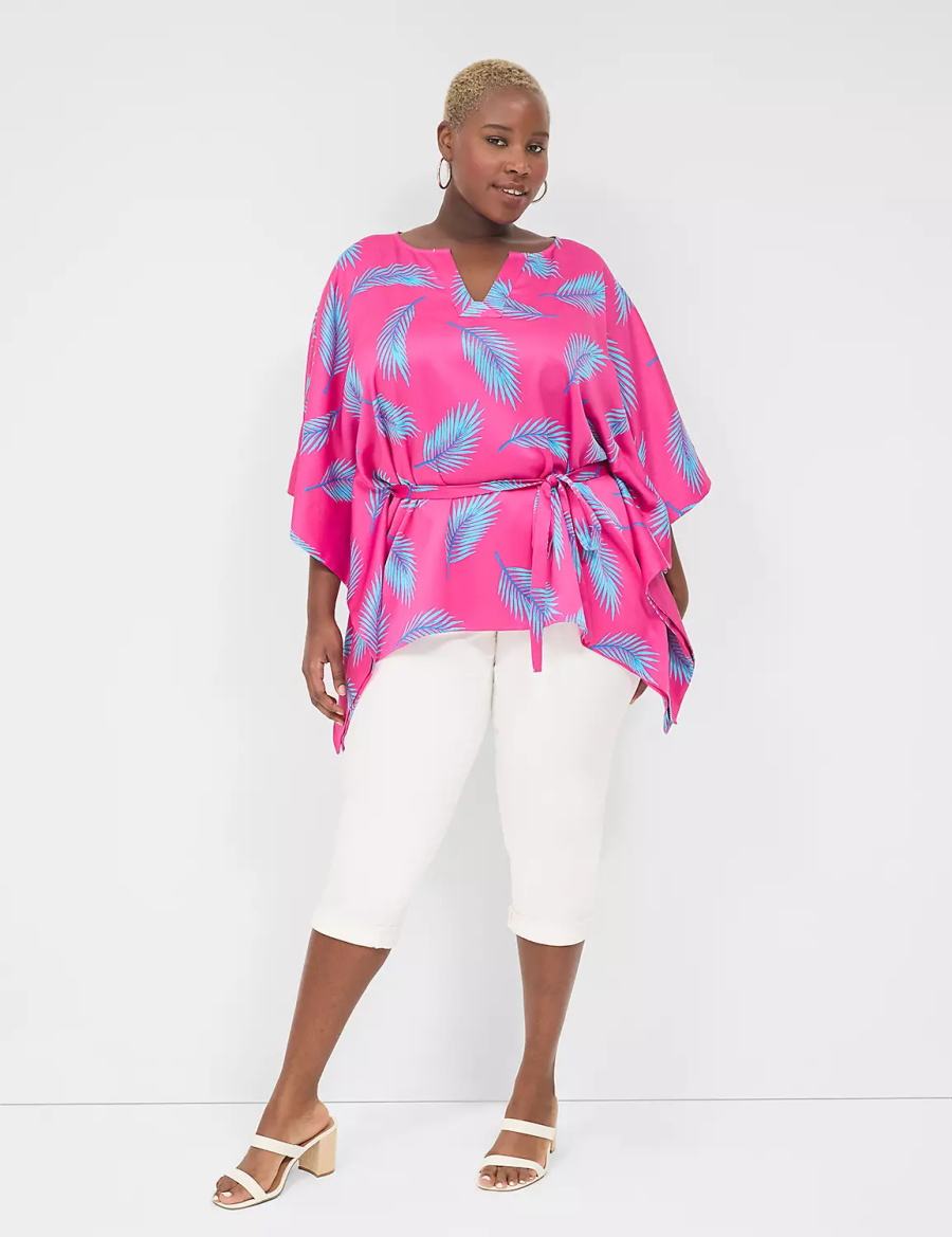 Μπλουζα γυναικεια Lane Bryant Relaxed Split-Neck Kimono Top ροζ μπλε | WHS181BD