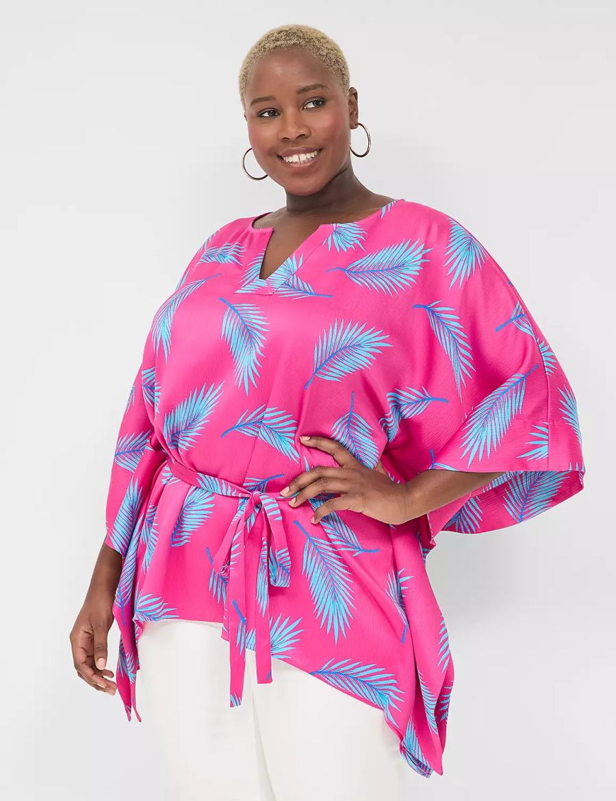 Μπλουζα γυναικεια Lane Bryant Relaxed Split-Neck Kimono Top ροζ μπλε | WHS181BD