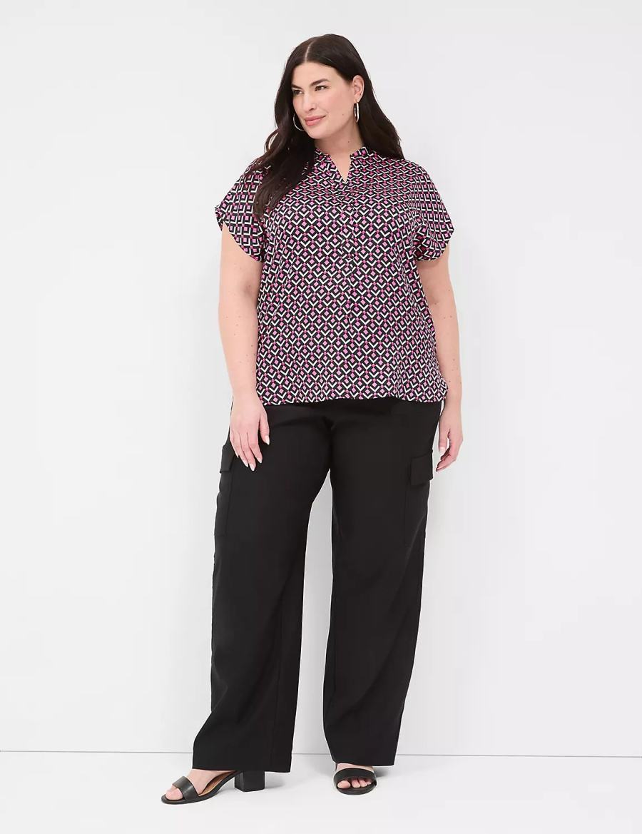 Μπλουζα γυναικεια Lane Bryant Relaxed Split-Neck Popover ροζ μαυρα | BPZ3170VY