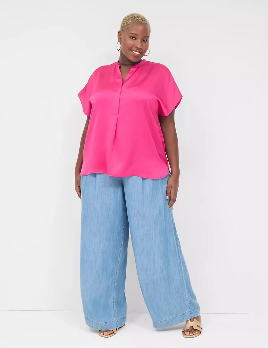 Μπλουζα γυναικεια Lane Bryant Relaxed Split-Neck Popover ροζ | JGW9337WE