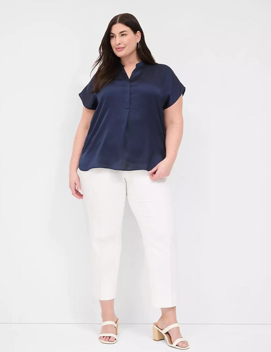 Μπλουζα γυναικεια Lane Bryant Relaxed Split-Neck Popover μπλε | LLY7778SP