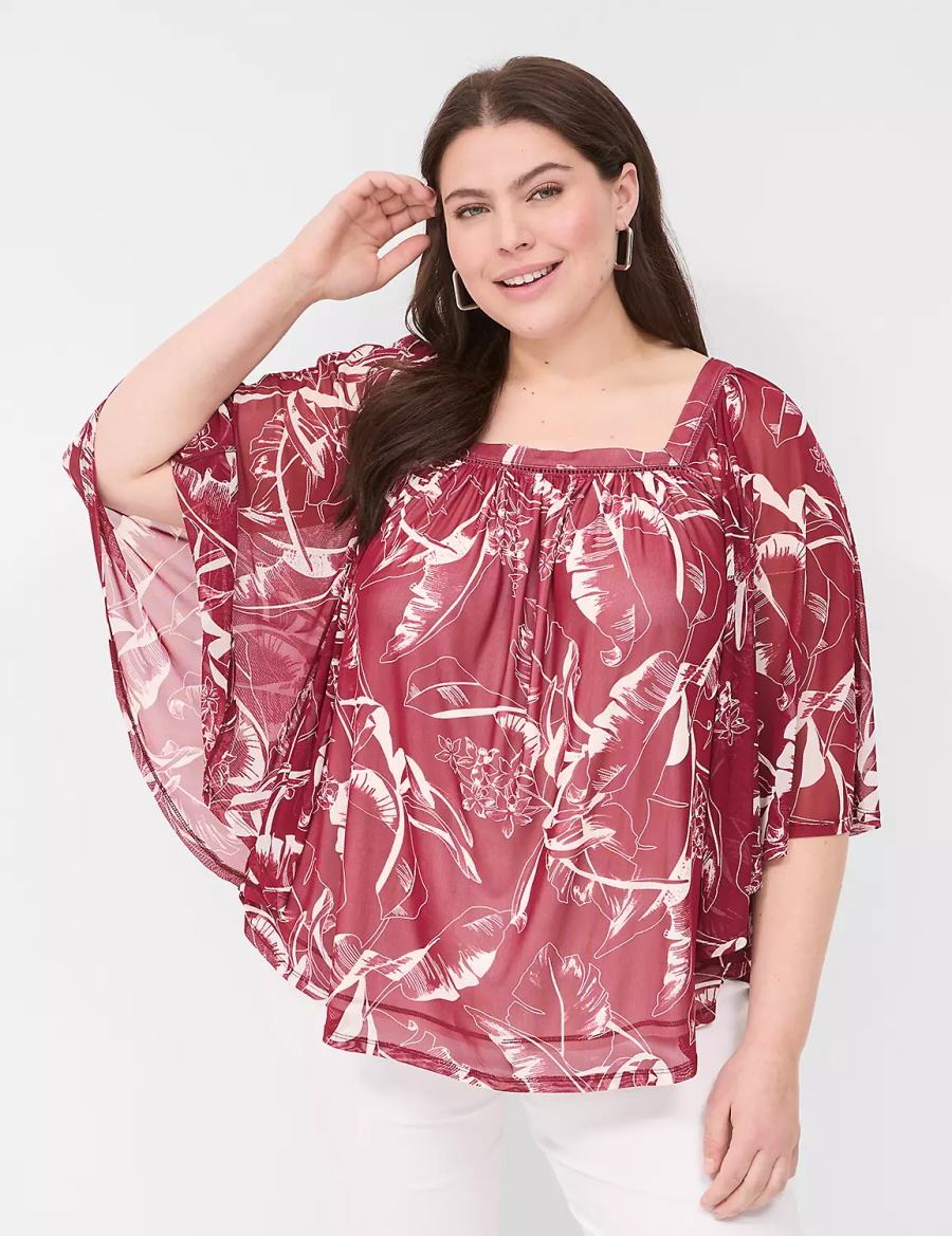 Μπλουζα γυναικεια Lane Bryant Relaxed Square-Neck Trimmed Circle Drama Top μπορντο | QTI7410LW