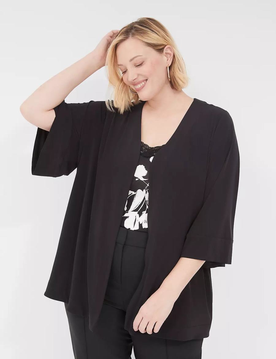 Μπουρνούζι γυναικεια Lane Bryant Relaxed Wide 3/4-Sleeve Overpiece μαυρα | HPN3281FO