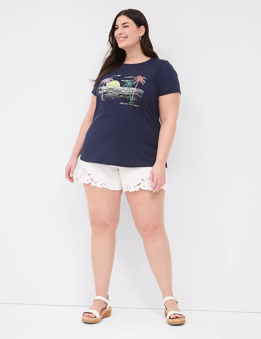 μπλουζακια γυναικεια Lane Bryant Rhinestone Palm Trees & Ocean Breeze Graphic Tee μπλε | VLD55HM