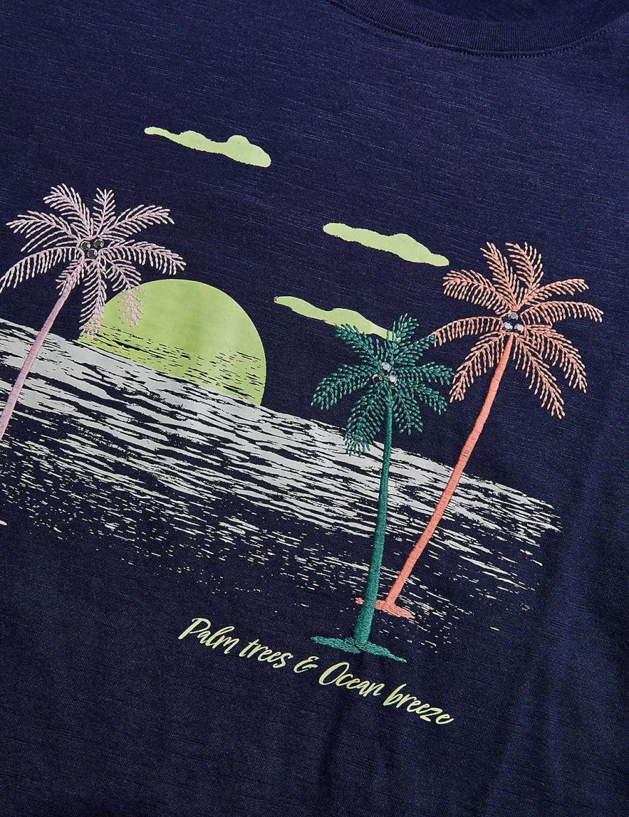 μπλουζακια γυναικεια Lane Bryant Rhinestone Palm Trees & Ocean Breeze Graphic Tee μπλε | VLD55HM