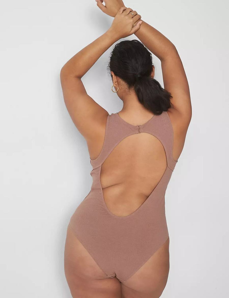 Κορμακια γυναικεια Lane Bryant Rib Open-Back καφε | WJI10094GW