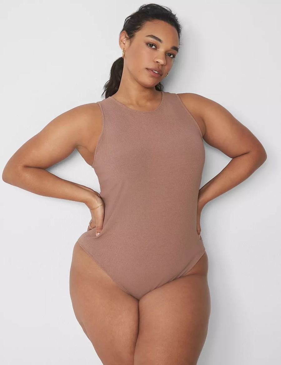 Κορμακια γυναικεια Lane Bryant Rib Open-Back καφε | WJI10094GW