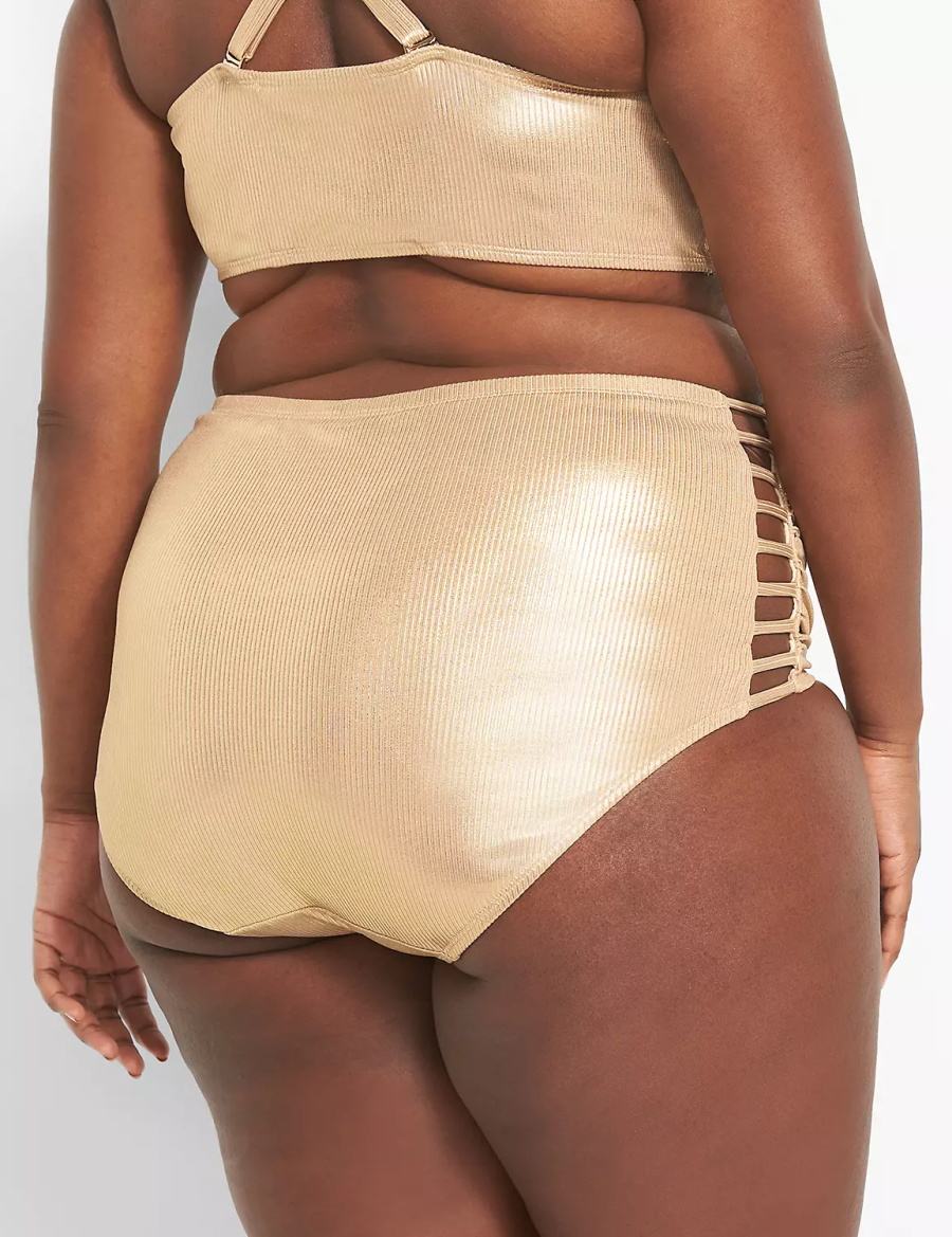 Κιλότα γυναικεια Lane Bryant Ribbed Ruched Strappy-Side Swim Μπεζ | XLJ1574QC