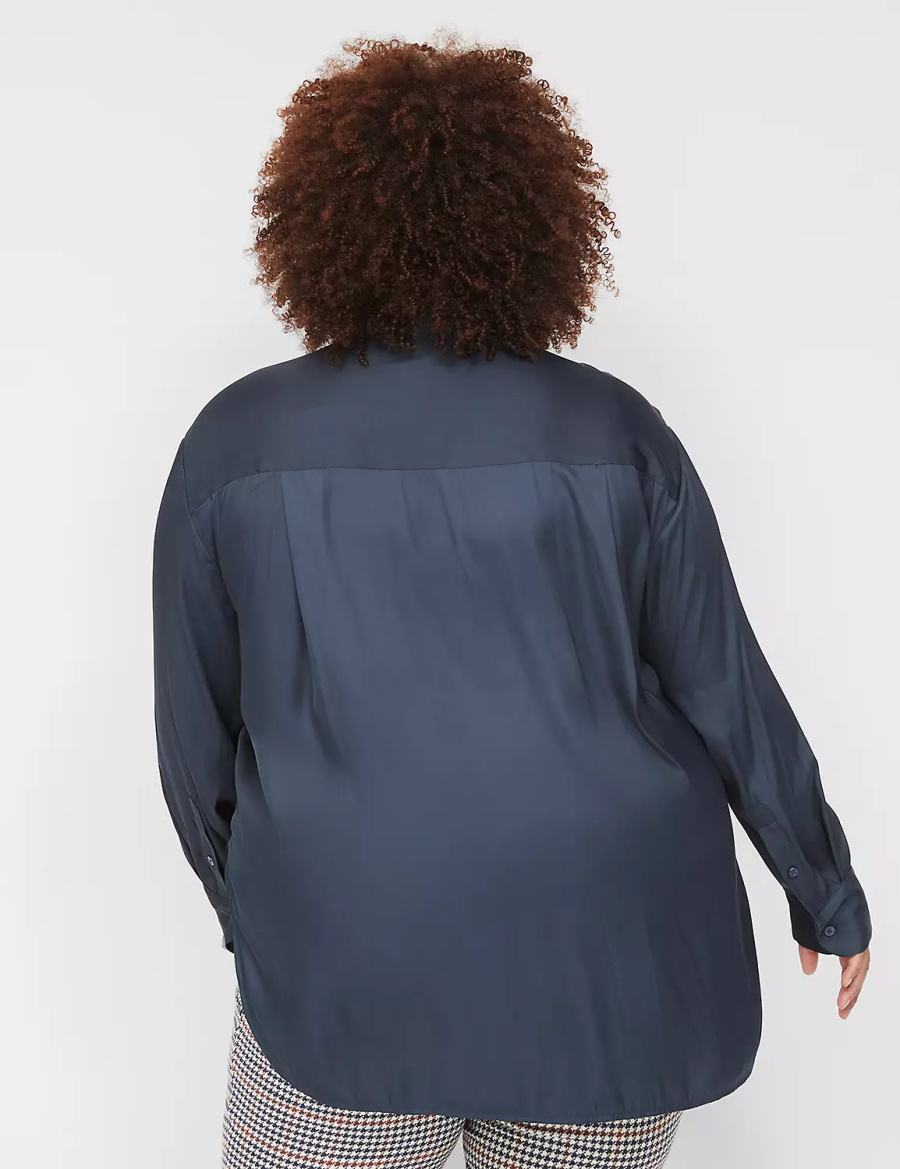 πουκαμισα γυναικεια Lane Bryant Satin Button-Down Boyfriend μπλε | PMW1715SU