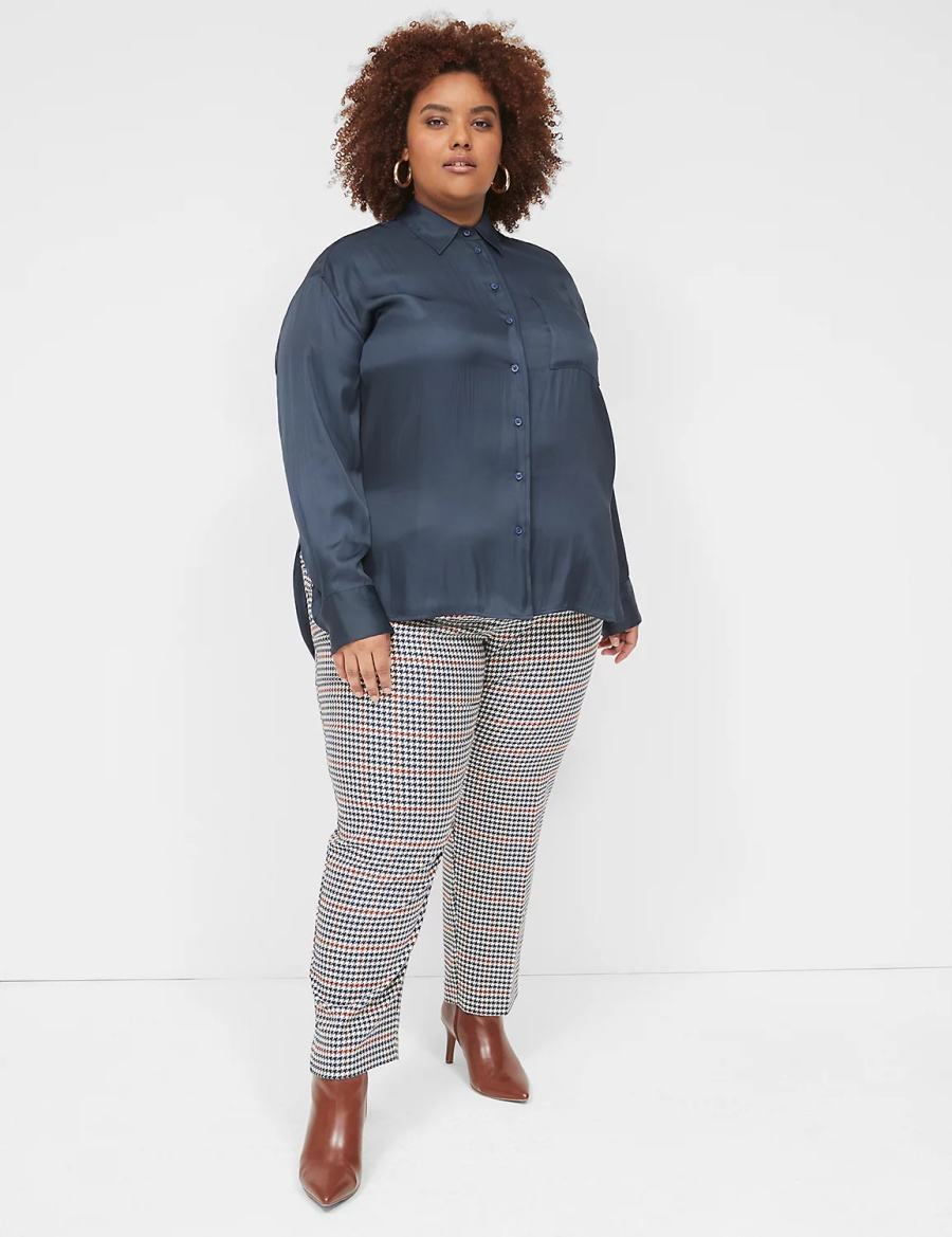 πουκαμισα γυναικεια Lane Bryant Satin Button-Down Boyfriend μπλε | PMW1715SU