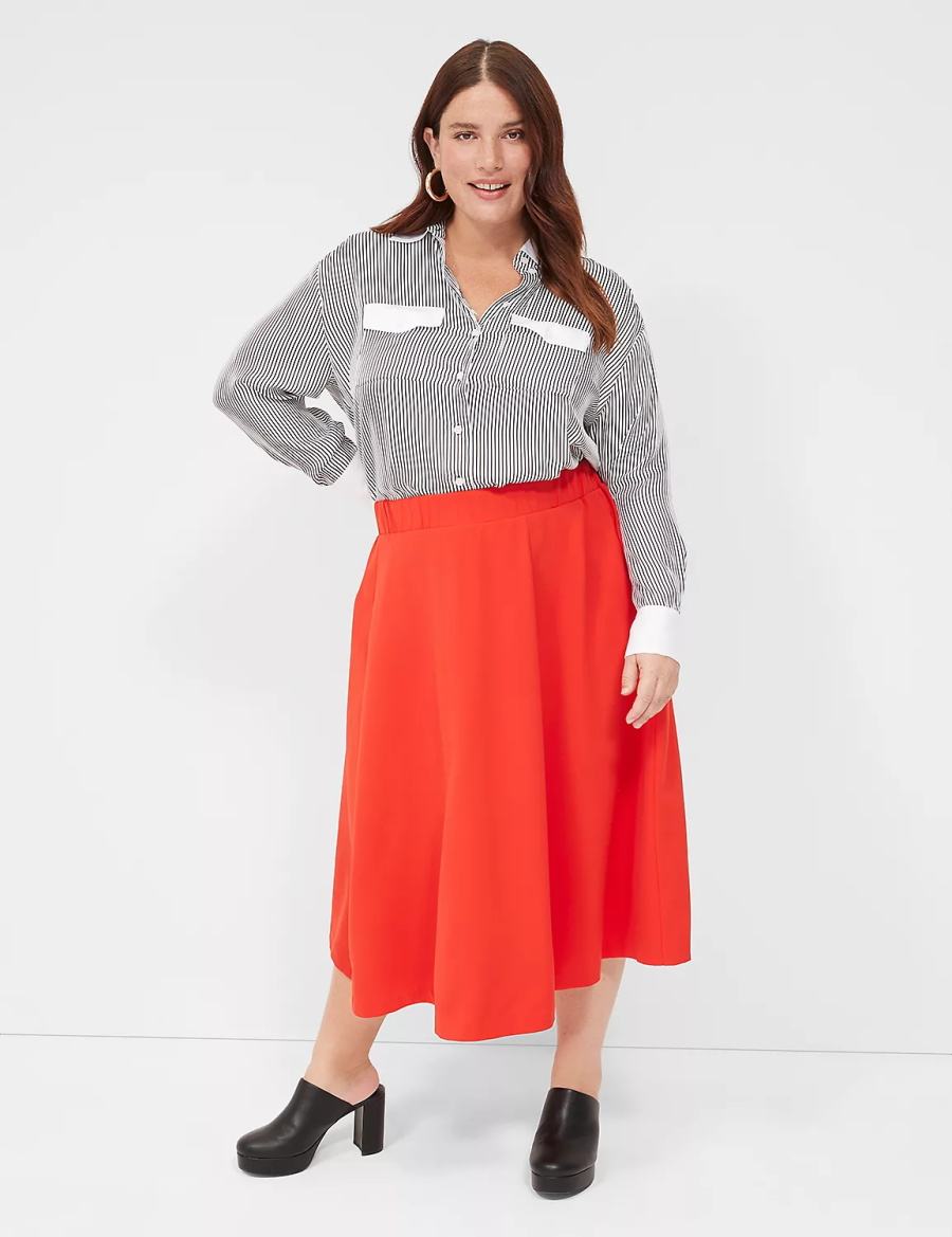 πουκαμισα γυναικεια Lane Bryant Satin Button-Down Boyfriend μαυρα ασπρα | EPV1338DX