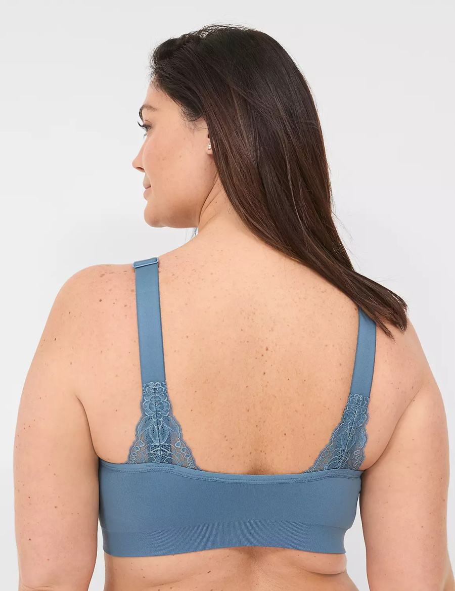 Μπραλέτες γυναικεια Lane Bryant Seamless Lace-Trim μπλε γκρι | HCL5337WU