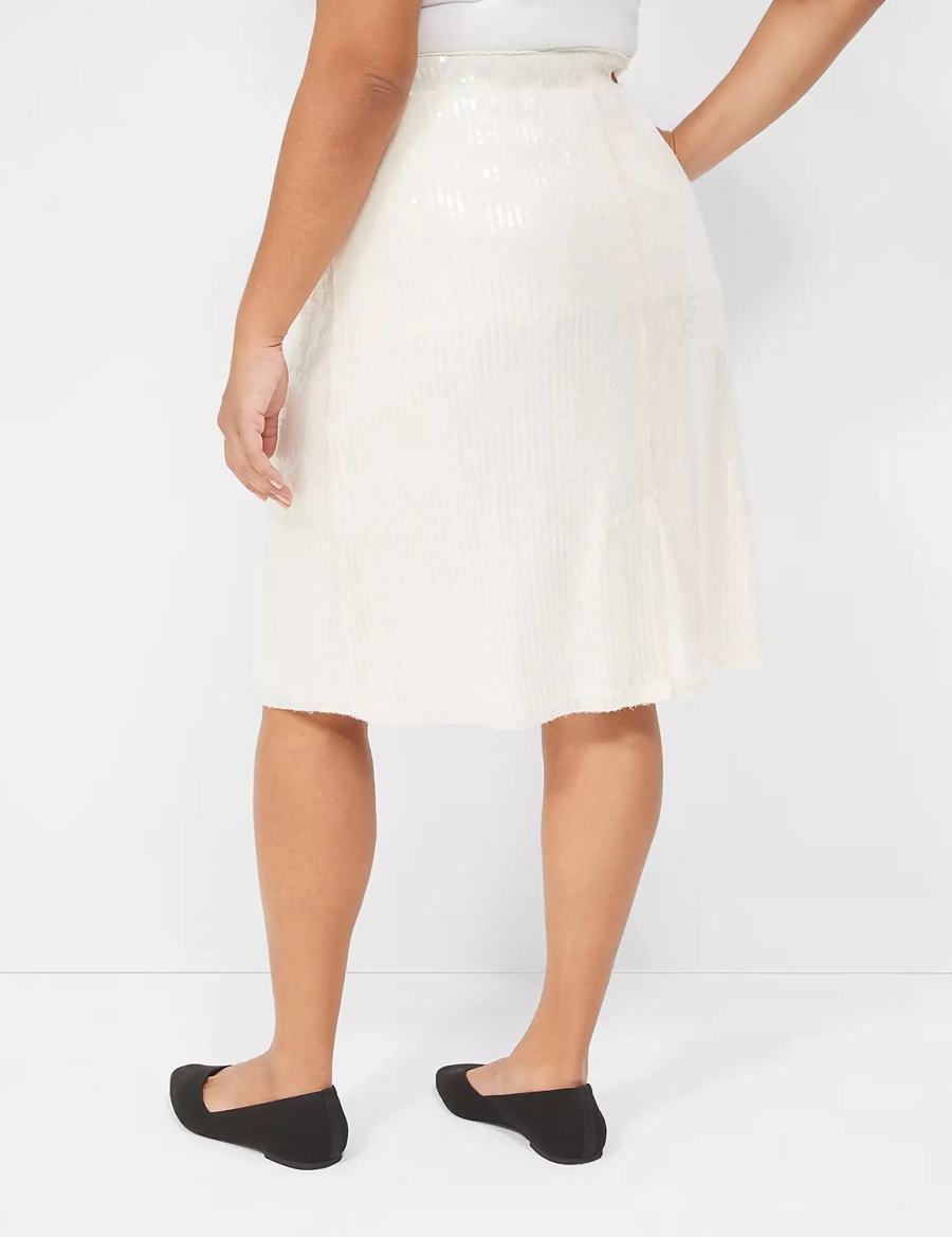 φουστεσ γυναικεια Lane Bryant Sequin Fit & Flare ασπρα | CKQ9552XA