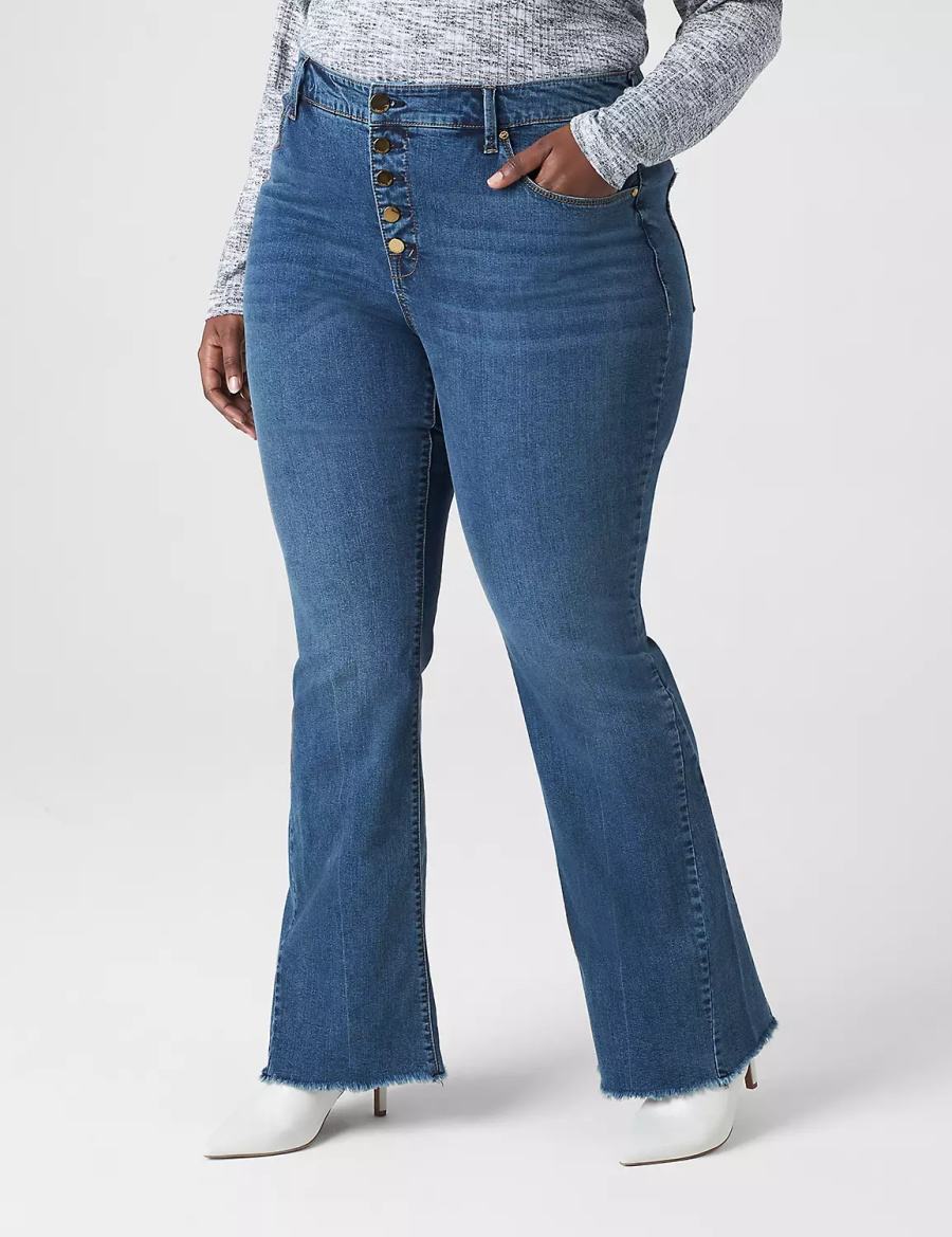 Τζιν γυναικεια Lane Bryant Seven7 High-Rise Flare With Raw Hem μπλε | RWQ10095OW