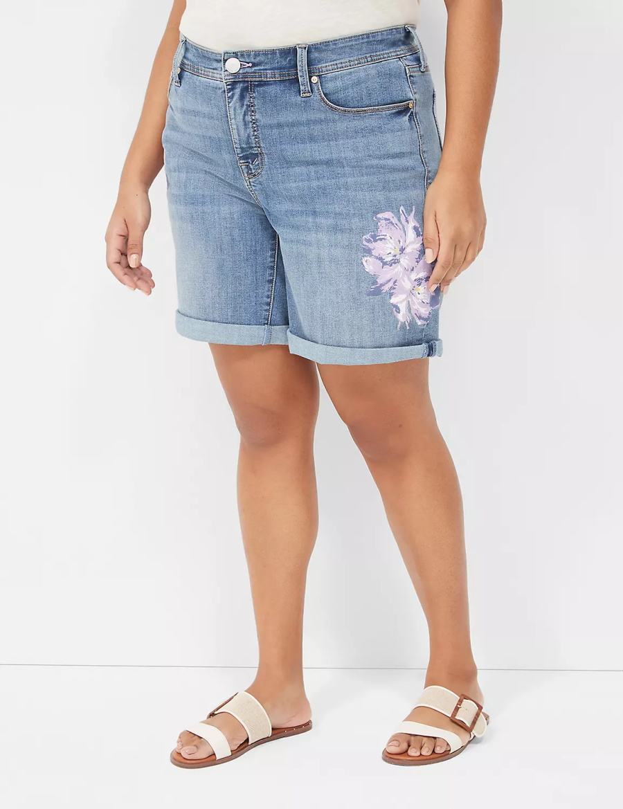 Σορτσ γυναικεια Lane Bryant Seven7 Weekender Jean With Painted Details σκούρο μπλε | COX8196HO