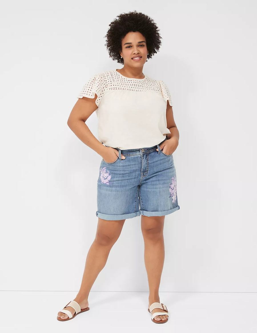 Σορτσ γυναικεια Lane Bryant Seven7 Weekender Jean With Painted Details σκούρο μπλε | COX8196HO