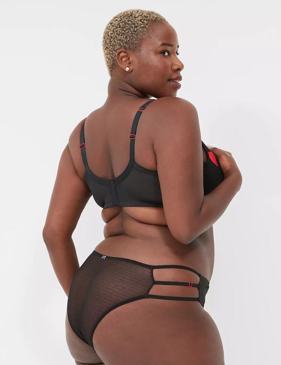 Κιλότα γυναικεια Lane Bryant Sheer Heart Tanga μαυρα | HDB8482UD