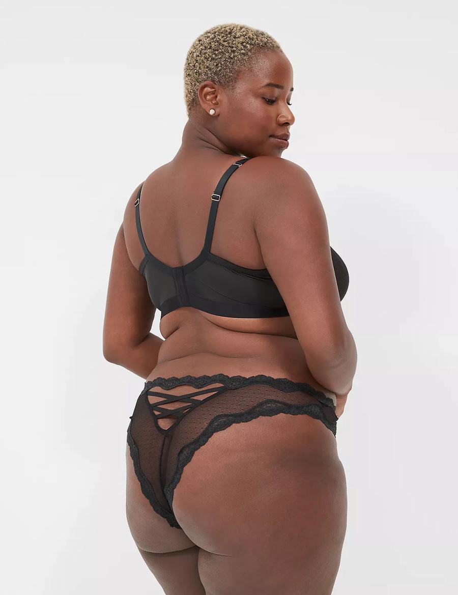 Κιλότα γυναικεια Lane Bryant Sheer Mesh Tanga μαυρα | CXG1719YH