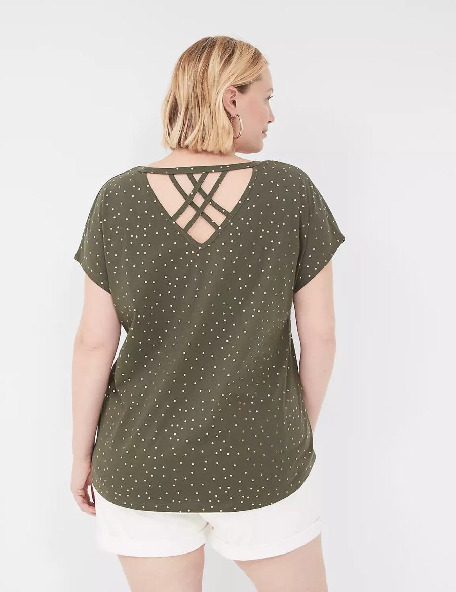 μπλουζακια γυναικεια Lane Bryant Shimmer Foil Strappy-Back Tee πρασινο | OPE1126DN